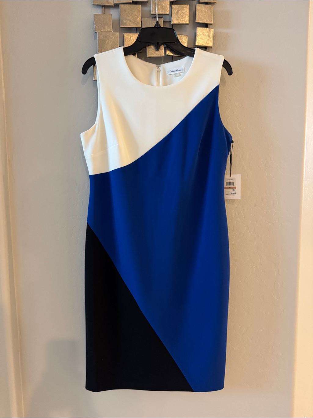 Calvin Klein Sleeveless Colorblock Midi Dress In Blue, White & Black